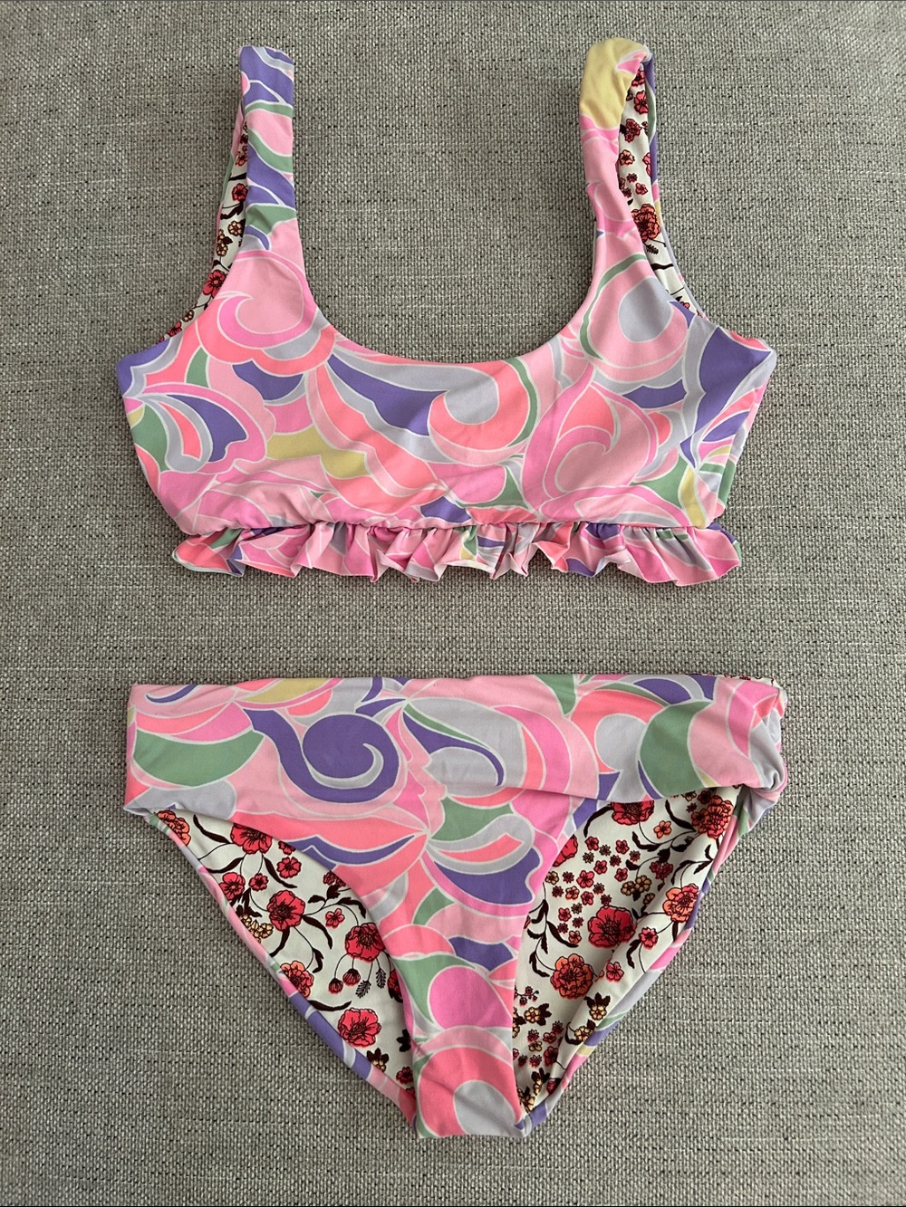 Maaji Girls Pink & Purple Swirl Ruffle Bikini